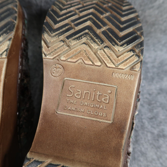 Sanita Shoes Womens 37 Clog Slip On Danish Woven Textile Brown Teal Comfort Walk - Picture 14 of 16